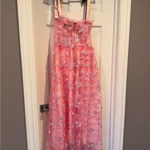 Chic Pink Floral Lace Maxi Dress Size L